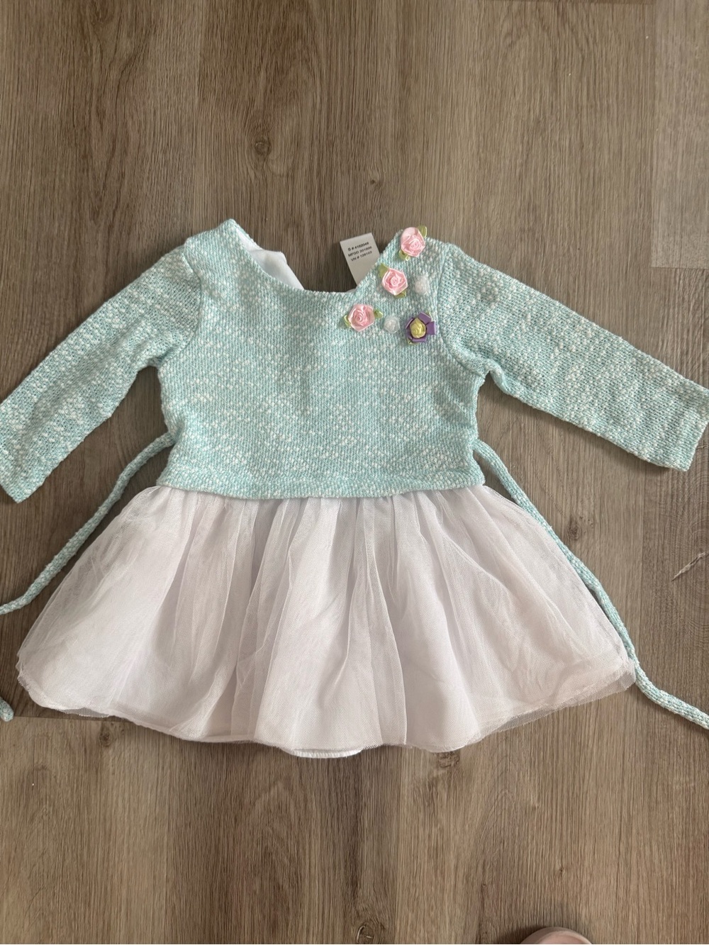 Childs Powder Blue Knit and White Tulle Dress with Floral Accents